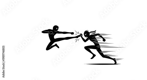 Martial arts fighters in motion combat.