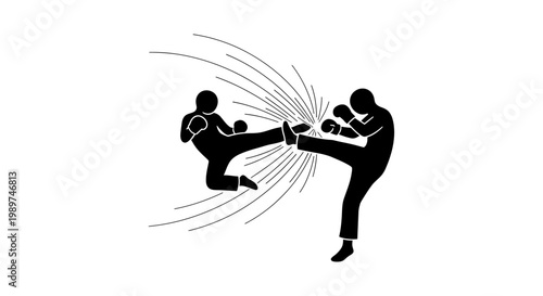 Martial arts kickboxing fighters in action.