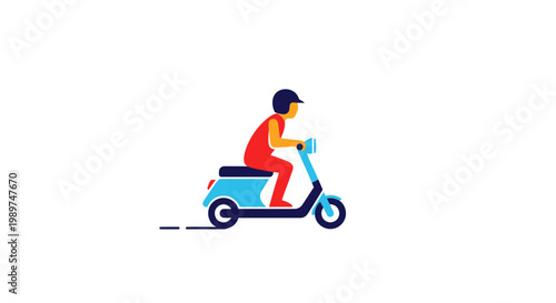 Man riding blue motor scooter fast.