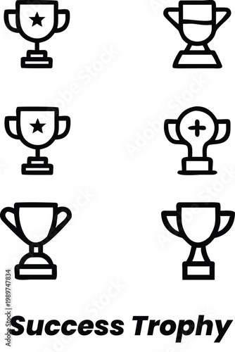 Success Trophy Outline Icon Set Minimal Line Art Award Cup Vector Collection