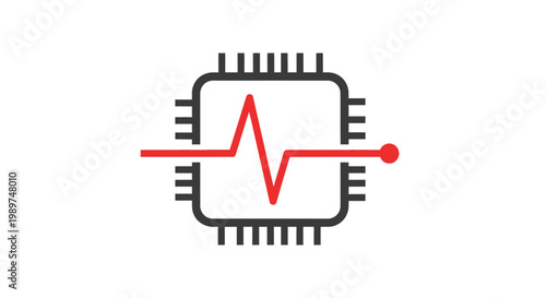 Microchip with red heartbeat line.