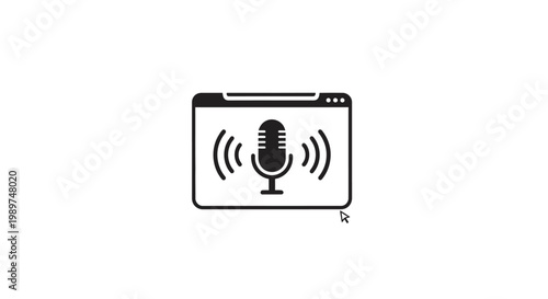 Microphone on a computer screen icon.