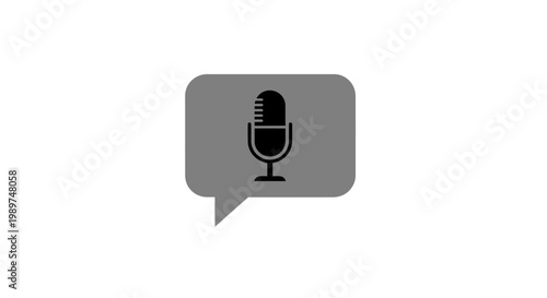 Microphone in speech bubble icon.