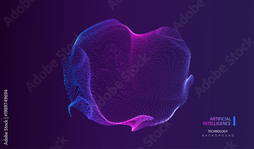 A.I. particle sphere concept. Technology particles circle. Dots ai data background. Physical and psychological science of artificial intelligence vector design.