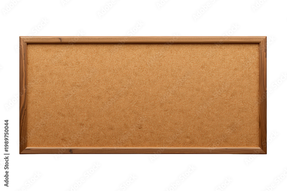 Fototapeta premium Rectangular cork board with a natural wooden frame, isolated on a transparent background, providing a blank space for messages