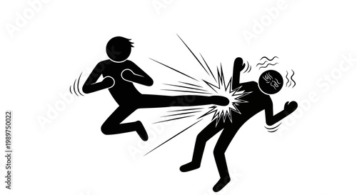 Silhouette of person kicking another.