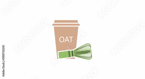 Oat beverage and whisk illustration.