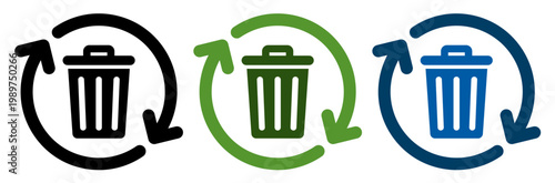 リサイクルゴミアイコン 循環矢印付きゴミ箱の環境デザイン素材　Recycle Trash Icon Circular Arrows Garbage Bin Environmental Design
