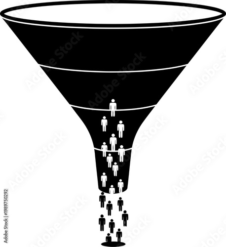 Funnel illustration representing filtering process or reduction of elements