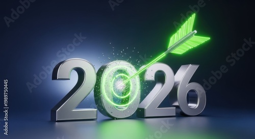 2026 target with green arrow hitting the bullseye in digital style