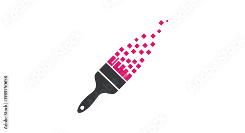 Paintbrush with Pink Paint Splatter Effect.