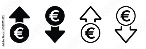 Cost reduction euro decrease flat vector icon designs set showing declining expenses and financial savings concept