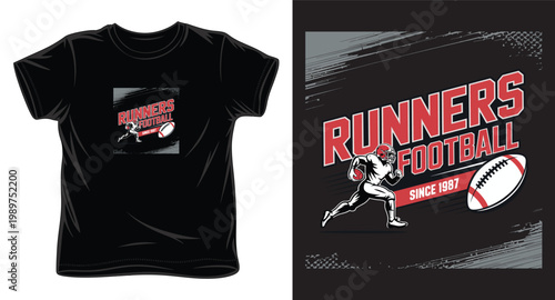 Runners football since 1987 vintage sports t-shirt print with athlete running and ball graphic on grunge background.