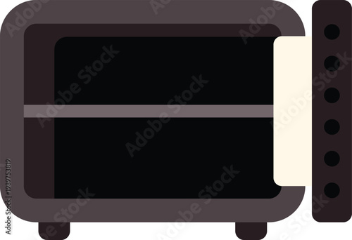 Dark metal safe with open door and interior shelf on white background