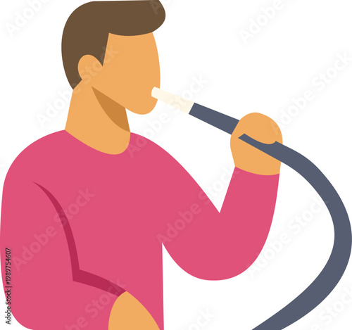 Man holding a hookah pipe, smoking shisha in a relaxed setting