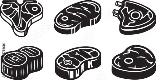 Meat Steak and Beef Cut Vector Icons Set