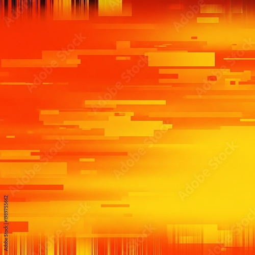 Abstract Glitch Art - Dynamic Orange and Yellow Pixelation.
