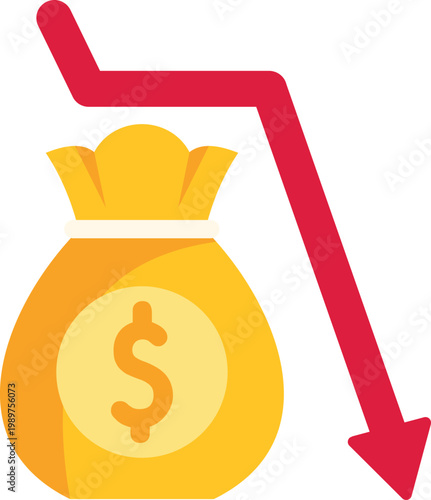 Money bag with dollar symbol indicating financial decline, economic loss, and crisis