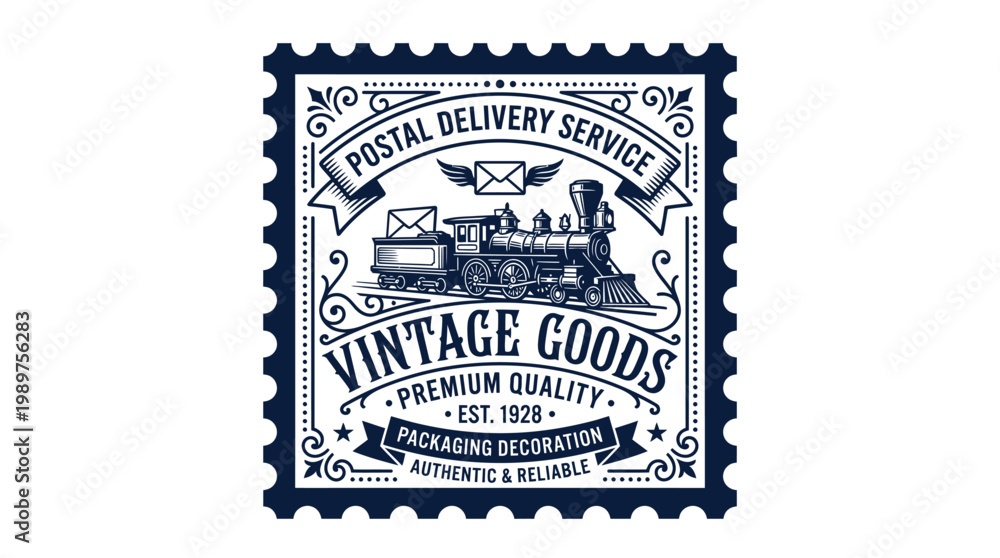 Obraz premium Vintage Postal Delivery Stamp with Steam Train and Mail