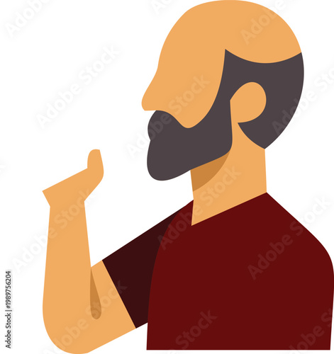 Man with a beard and receding hairline gesturing with his hand in a flat vector style
