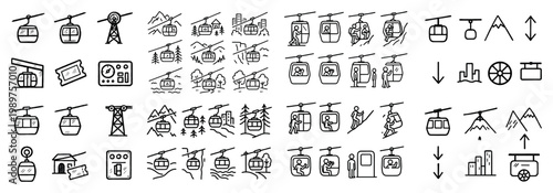 Cable car and mountain line icons