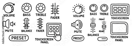 Audio icons with volume bass and treble outline