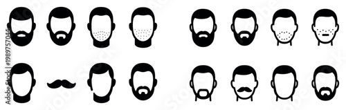 Portrait icons with head beard mustache minimal