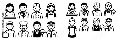 Profession icons with nurse chef police outline