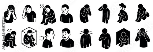 Health icons with sick person and head solid