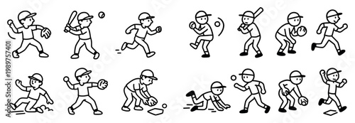 Baseball icons with bat ball player outline