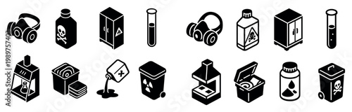 Hazard icons with bottle mask testtube bold outline