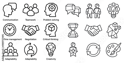 Business icons with people handshake brain outline