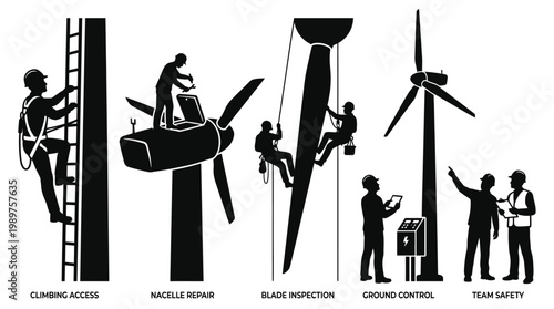 Wind Turbine Maintenance and Repair: Team Working on Renewable Energy Systems