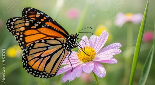 Monarch Butterfly Resting on Delicate Pink Flower