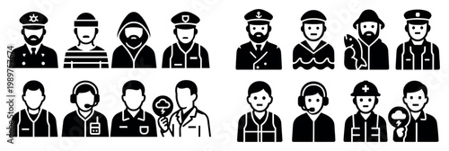 Professional icons with captain nurse doctor flat