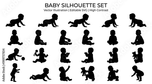 Baby Silhouette Set: Crawling, Sitting, Playing Icons