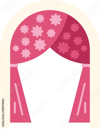 Decorative archway featuring pink draping and floral elements used for celebration events