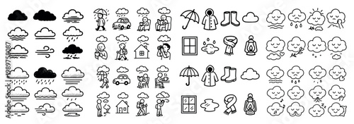 Weather icons collection: clouds and rain