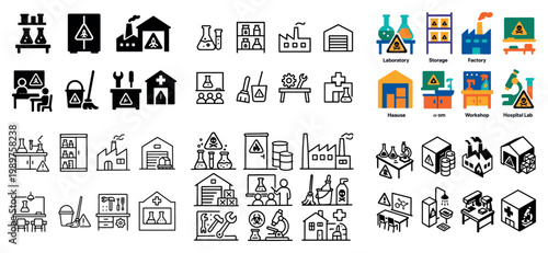Chemical hazard symbols and icons collection