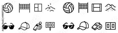 Sports icons with ball net cap outline