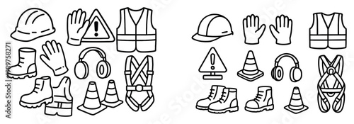 Safety icons with helmet glove and vest outline