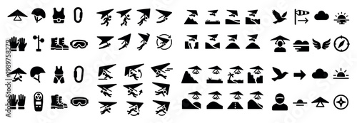 Hang gliding adventure icon set
