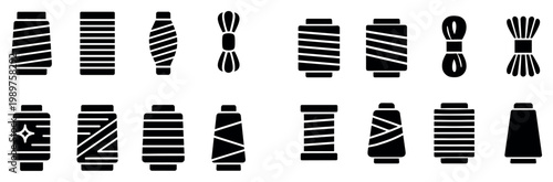 Sewing icons with spool and bobbin silhouette