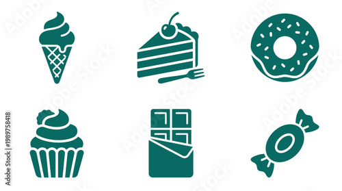 Sweet Treats Icons: Ice Cream, Cake, Donut, Cupcake, Chocolate, Candy