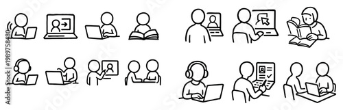 Learning icons with laptop book person outline