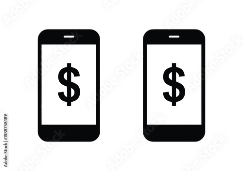 Dollar USD currency on mobile phone icon showing digital wallet screen with money transfer and online payment concept symbol, modern finance illustration.