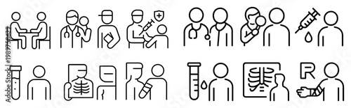 Medical icons with doctor patient syringe minimal