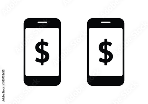 Dollar USD currency on mobile phone icon showing digital wallet screen with money transfer and online payment concept symbol, modern finance illustration.
