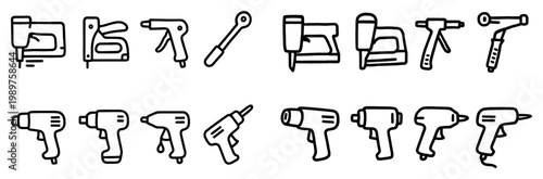 Tool icons with drill screwdriver hammer outline