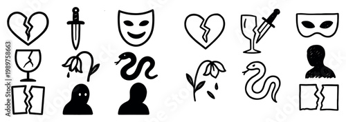 Emotion icons with heart mask snake bold